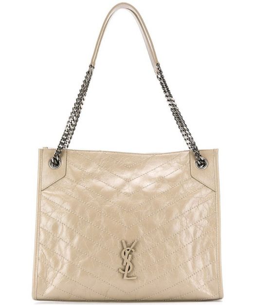 Top Beige Wrinkled Leather YSL Logo Magnetic Closure Chain Strap Niki—Replica Saint Laurent Women'S Shoulder Bag
