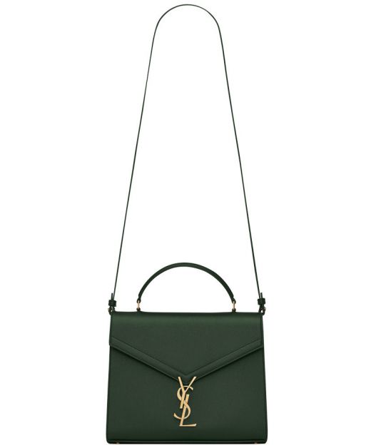 Good Green Leather Grain Embossed Top Handle Gold YSL Swivel Closure Cassandra—Clone Saint Laurent Flap Bag For Female