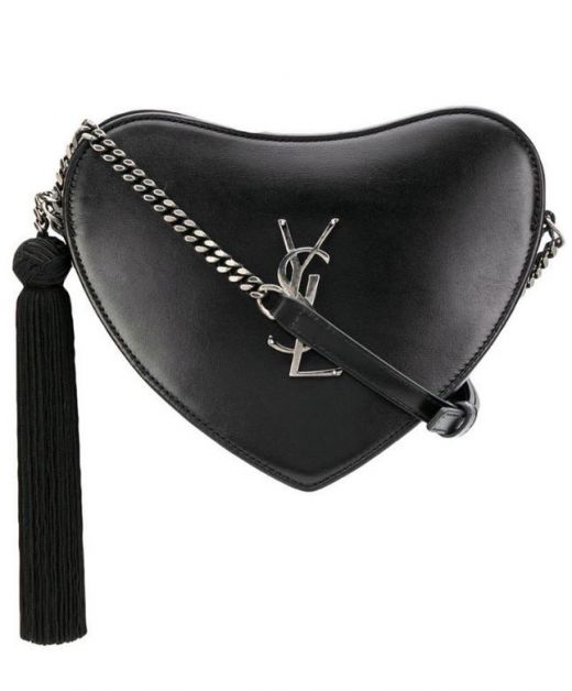 Replica Saint Laurent Coeur Monogram Black Leather Top Zip Tassel Decorated Anthracite YSL Logo Ladies Heart Cross Bag