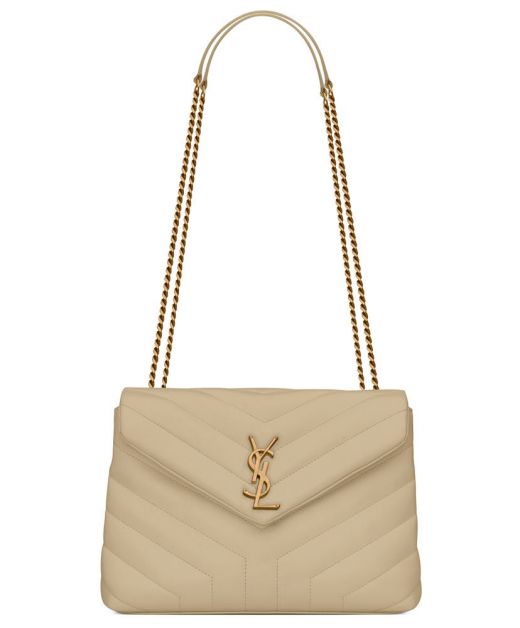 Online Apricot Leather V-Quilted Envelope Flap Magnetic Gold YSL Loulou—Replica Saint Laurent Women'S Elegant Bag