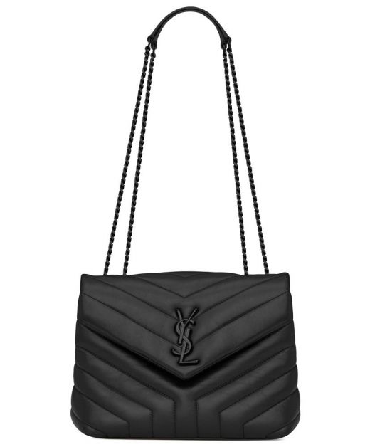 Faux Saint Laurent Loulou Women'S Black V-Quilted Leather Same Tone YSL Logo Top Sliding Chain Classic Shoulder Bag