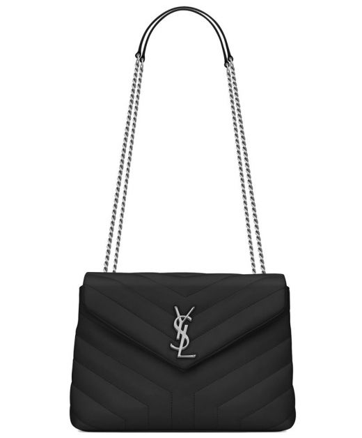 Discounted Black V Quilted Leather Silver YSL Logo Detail Magnetic Closure Flap LouLou—Replica Saint Laurent Women'S Bag