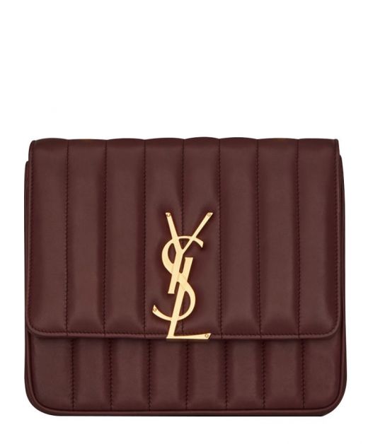 Hot Selling Burgundy Leather Vertical Quilty Gold YSL Logo Flap Vicky—Replica Saint Laurent Women'S Shoulder Bag
