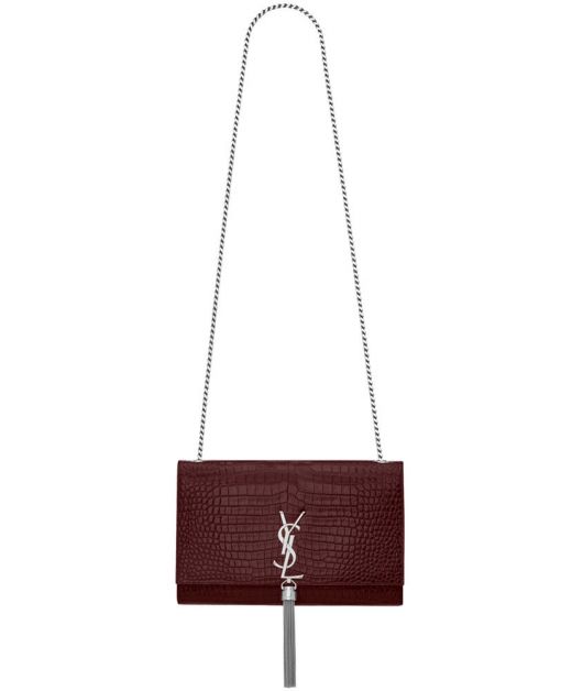 For Sale Burgundy Leather Croc Embossed YSL Logo Tassel Detail Magnetic Flap Monogram—Replica Saint Laurent Chain Bag For Ladies