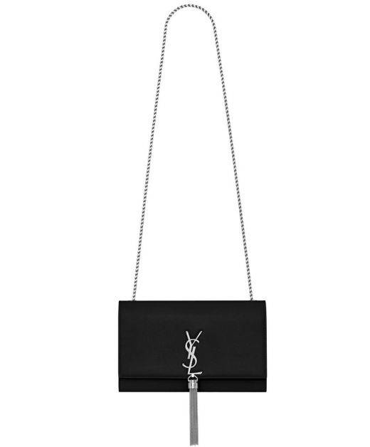 Top Quality Black Leather Magnetic Closure Flap YSL Logo Fringe Top Chain Kate—Replica Saint Laurent Women'S Crossbody Bag