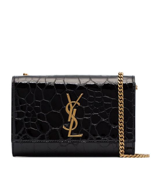 Top Sale Black Croc Embossed Leather Flap Magnetic Closure Kate—Replica YSL Small Gold Chain Bag For Ladies