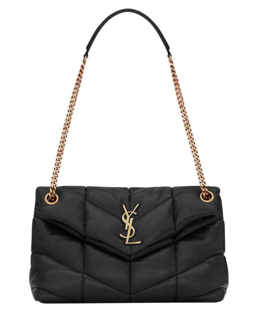 Online Black Quilted Look Flap Magnetic Closure Gold Chain YSL Logo Puffer—Replica Saint Laurent Women'S Shoulder Bag