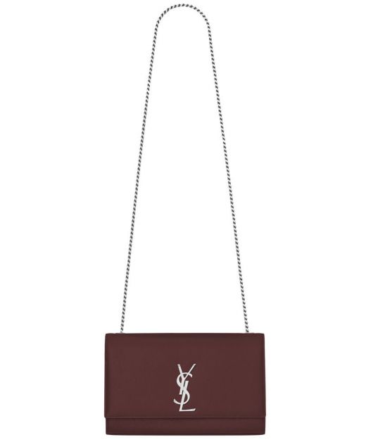 Replica Saint Laurent c Burgundy Leather Silver Hardware Flap YSL Logo Ladies Long Chain Shoulder Bag