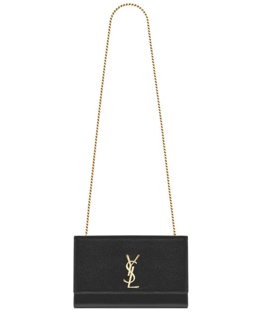 Replica Saint Laurent Monogram Black Leather Gold Hardware YSL Logo Magnetic Flap Elegant Ladies Delicate Chain Shoulder Bag