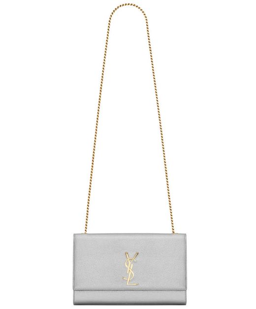 High End Silver Leather Gold YSL Logo Magnetic Closure Flap Design Kate—Clone Saint Laurent Women'S Chain Bag