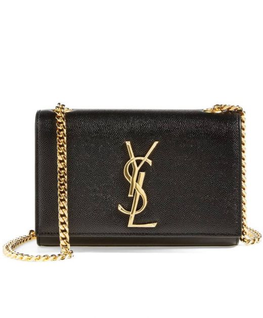 Discounted Black Grain De Poudre Leather Flap Design Gold YSL Logo Kate—Replica Saint Laurent Top Chain Ladies Shoulder Bag