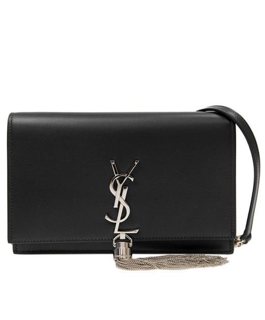Top Sale Silver Hardware YSL Logo Tassel Trim Black Leather Flap Design Kate—Imitated Saint Laurent Classic Women'S Bag