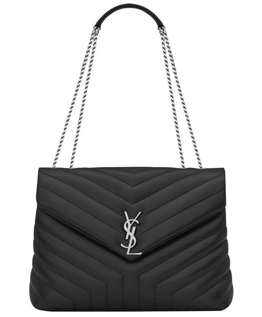 Best Black V Quilted Leather Flap Magnetic Buckle Sliding Chain YSL Logo Lou Lou—Replica Saint Laurent Crossbody Bag For Female