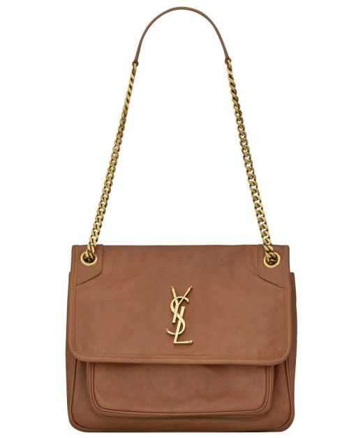 Cheapest Khaki Leather V Quilted Lines Gold YSL Logo Flap Magnetic Closure Niki—Copy Saint Laurent Shoulder Bag For Women