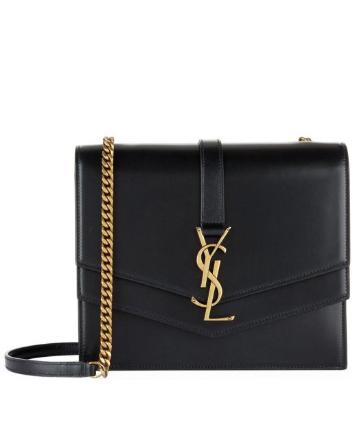 For Sale Black Leather Gold Hardware Double Flap YSL Letter Logo Sulpice—Imitated Saint Laurent Shoulder Bag For Ladies