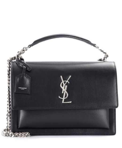 Hot Selling Black Leather Flap Magnetic Closure Silver YSL Logo Chain Strap Sunset—Imitated Saint Laurent Shoulder Bag For Ladies