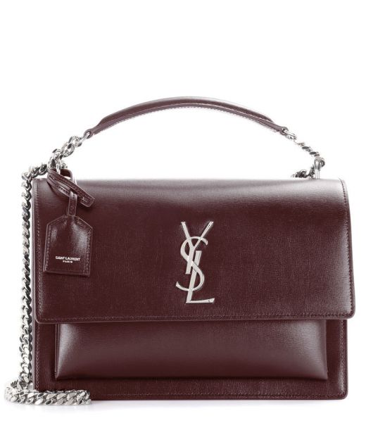 2022 Burgundy Leather Silver Hardware Top Sliding Chain Flap Detail Sunset—Replica Saint Laurent Elegant Ladies Crossbody Bag