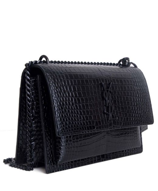 Classic Black Croc Embossed Leather Magnetic Closure Flap YSL Logo Top Chain Sunset—Clone Saint Laurent Women'S Crossbody Bag