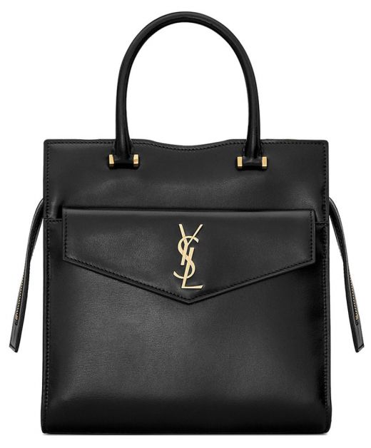 Top Quality Black Gold YSL Initials Zipper Magnetized Clutch Double Handle Uptown—Clone Saint Laurent Ladies Tote Bag